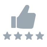 Grey tile with thumbs up and four stars.