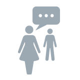 Grey tile with an icon of a man and woman with a speech bubble over their heads.